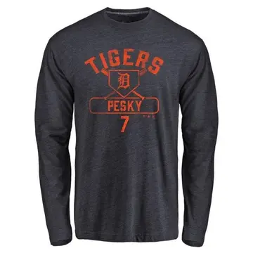 Men's Johnny Pesky Detroit Tigers Base Runner Tri-Blend Long Sleeve T-Shirt - Navy