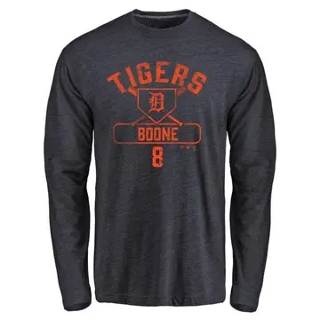 Men's Ray Boone Detroit Tigers Base Runner Tri-Blend Long Sleeve T-Shirt - Navy