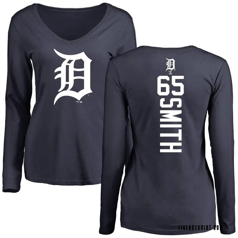 Women's Burch Smith Detroit Tigers Backer Slim Fit Long Sleeve T-Shirt - Navy