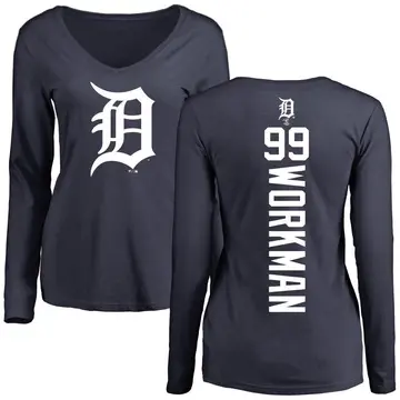 Women's Gage Workman Detroit Tigers Backer Slim Fit Long Sleeve T-Shirt - Navy