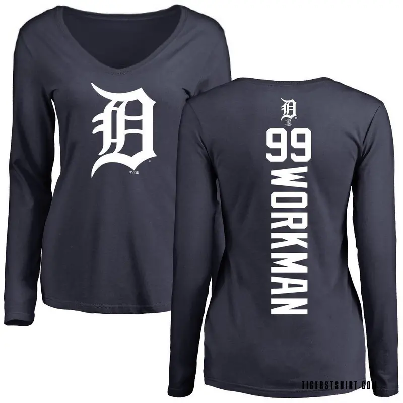 Women's Gage Workman Detroit Tigers Backer Slim Fit Long Sleeve T-Shirt - Navy