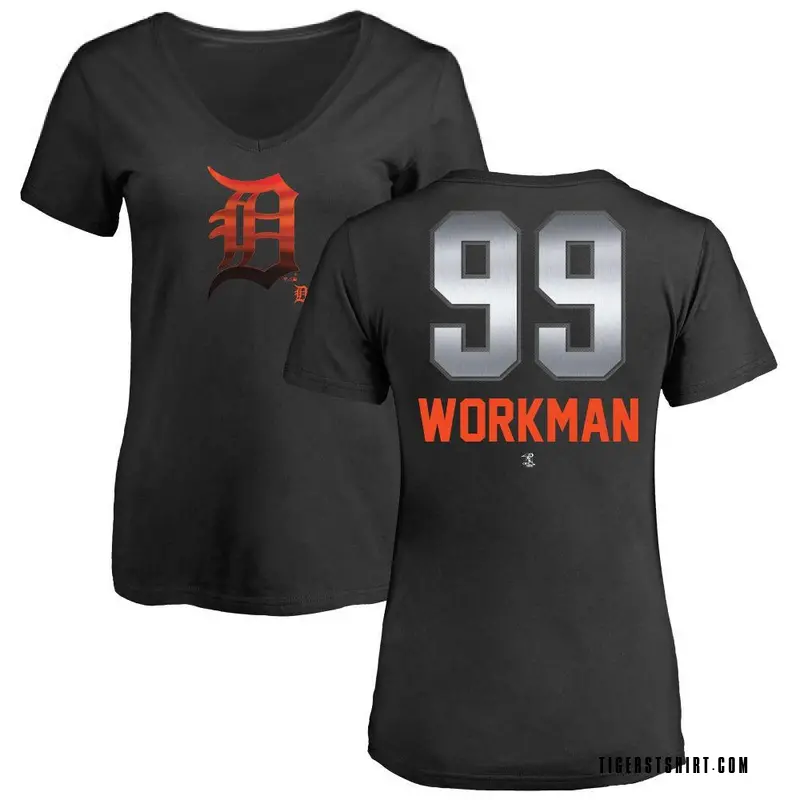 Women's Gage Workman Detroit Tigers Midnight Mascot V-Neck T-Shirt - Black
