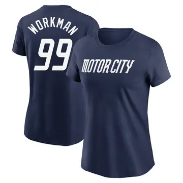 Women's Gage Workman Detroit Tigers Navy 2024 City Connect Fuse Name & Number T-Shirt