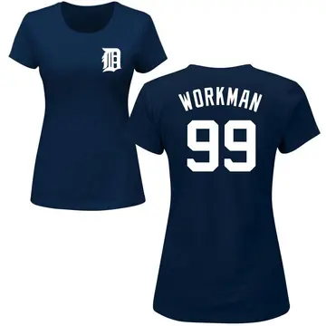 Women's Gage Workman Detroit Tigers Roster Name & Number T-Shirt - Navy