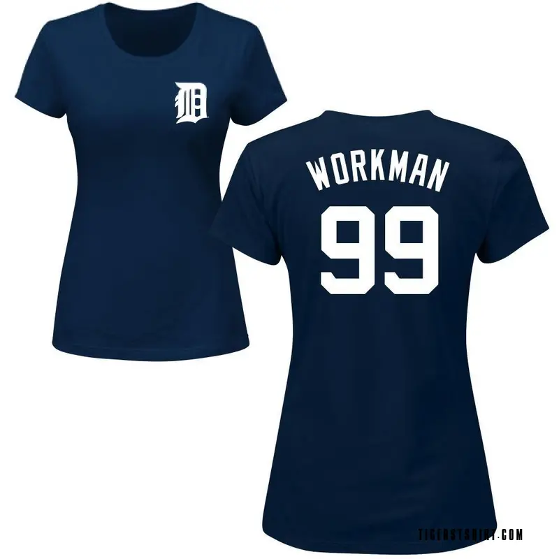 Women's Gage Workman Detroit Tigers Roster Name & Number T-Shirt - Navy