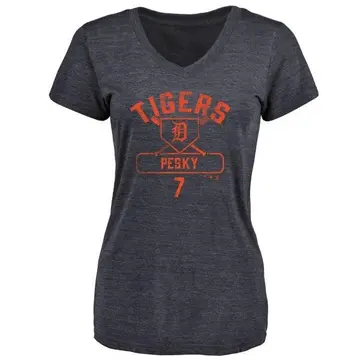 Women's Johnny Pesky Detroit Tigers Base Runner Tri-Blend T-Shirt - Navy