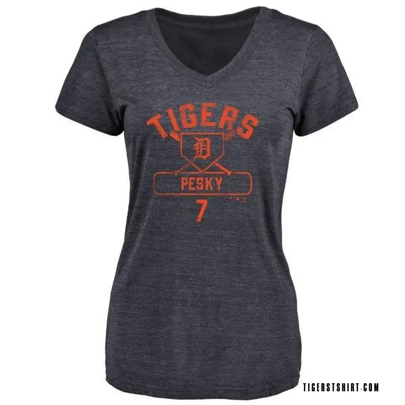 Women's Johnny Pesky Detroit Tigers Base Runner Tri-Blend T-Shirt - Navy