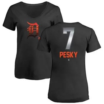 Women's Johnny Pesky Detroit Tigers Midnight Mascot V-Neck T-Shirt - Black