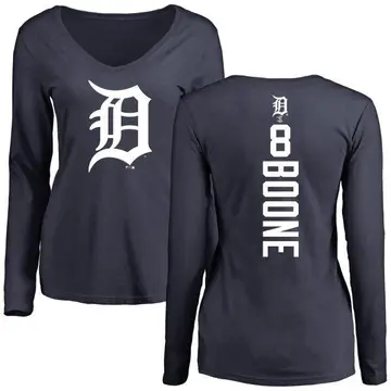 Women's Ray Boone Detroit Tigers Backer Slim Fit Long Sleeve T-Shirt - Navy